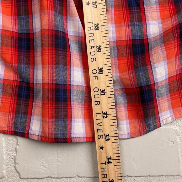 High Noon Shirt Mens XLarge Orange‎ Blue Plaid Pearl Snap Western Cowboy Cotton - Picture 8 of 9